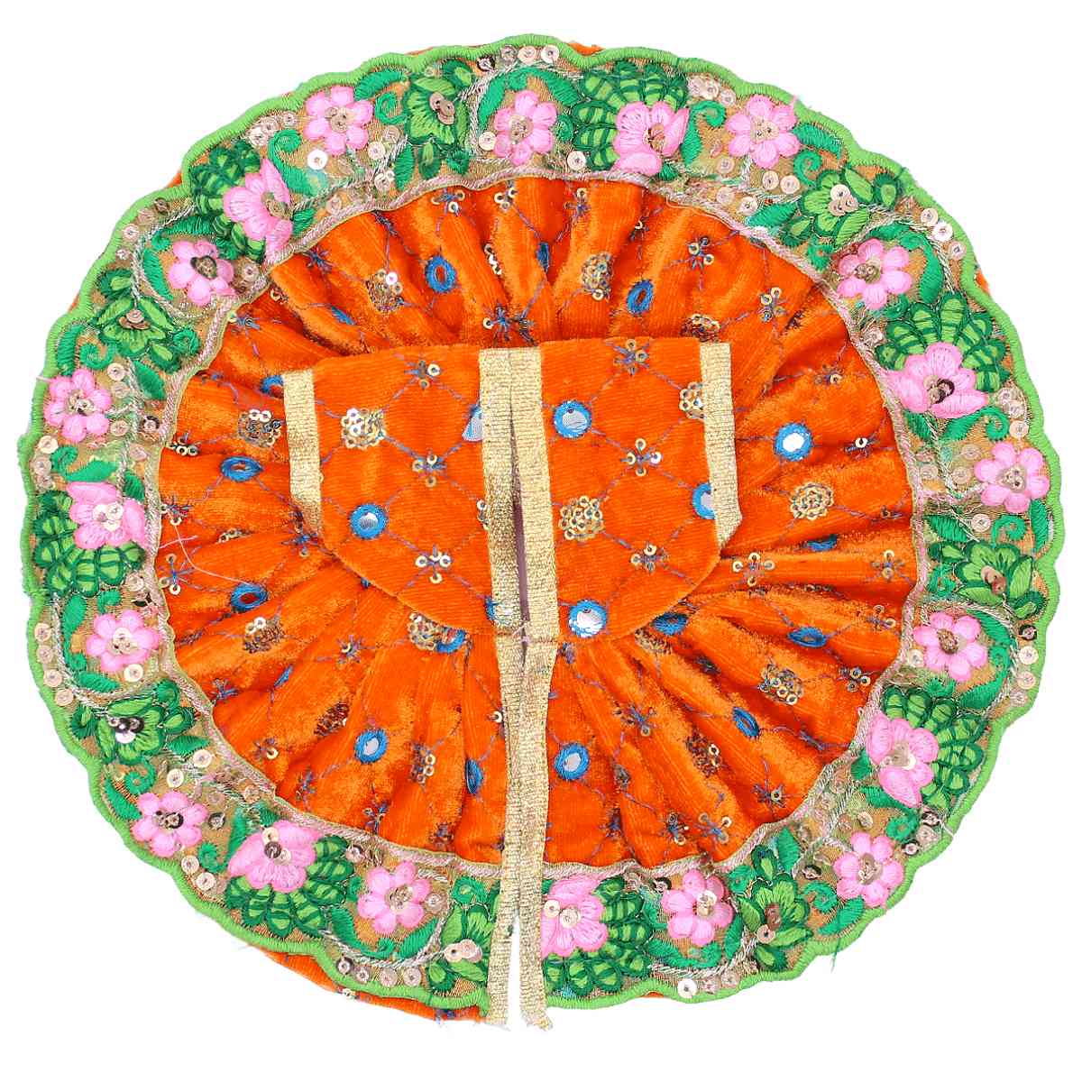 Flower border decorated velvet dress for kanha ji (Orange)